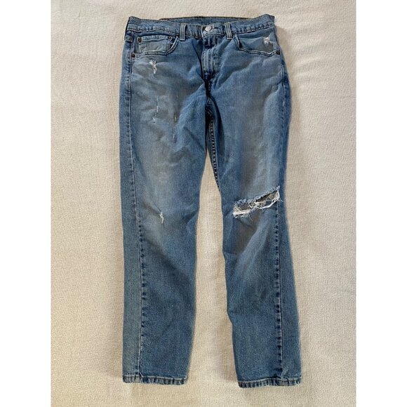 Levi's 512 Slim Taper Jeans Medium Wash Blue Denim Distressed Men's Size 32x29 - Picture 1 of 13